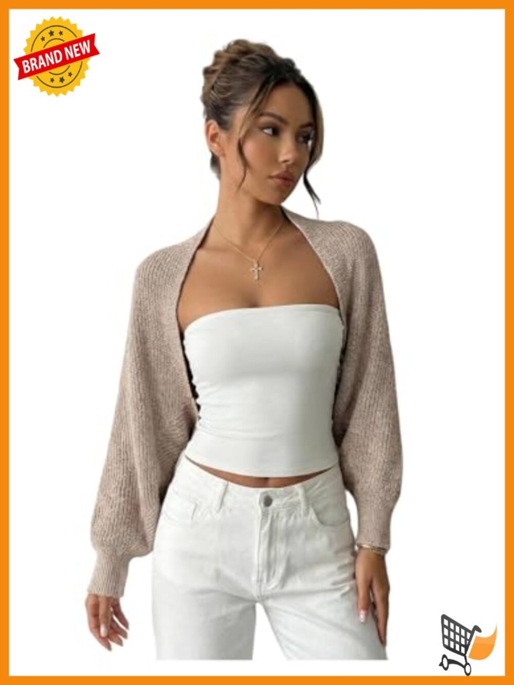 Open Front Cropped Cardigan Long Sleeve Knit Sweater Bolero Shrug
